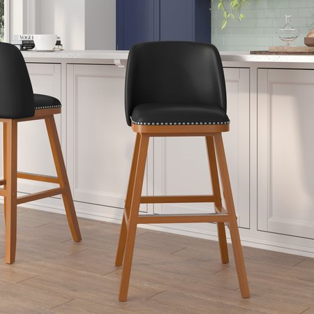 FLASH FURNITURE 30" Black LeatherSoft Wood Framed Barstools, PK 2 CH-192162X000PU-30-BK-GG